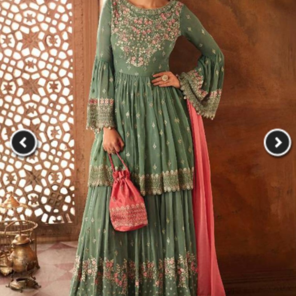 GREEN EMBROIDERED GEORGETTE STITCHED SALWAR